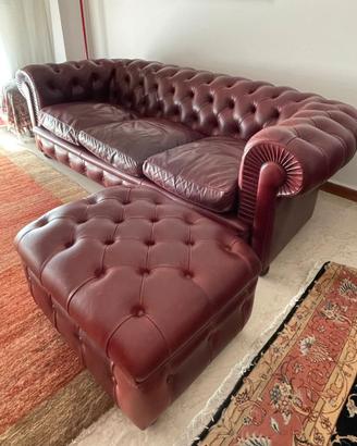 Divano x3 + Pouf Chester pelle rossa Renzo Frau