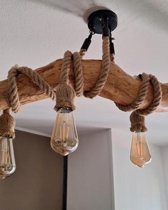 lampadario artigianale in legno naturale 