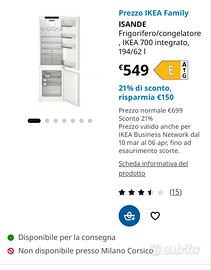 Frigorifero Isande Ikea NUOVO con garanzia