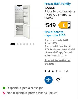 Frigorifero Isande Ikea NUOVO con garanzia
