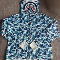 Felpa bape squalo con zip shark blu