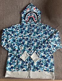 Felpa bape squalo con zip shark blu