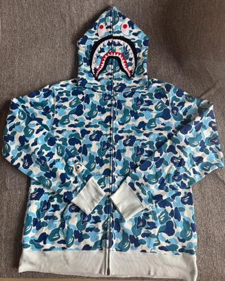 Felpa bape squalo con zip shark blu