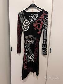 Desigual abito donna fantasia patchwork nero borde