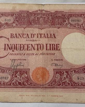 Banconota 500 LIRE grande C fascio 31 08 1943