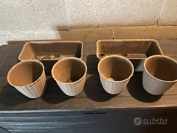4 vasi in rattan diametro 14 cm in 2 portavasi