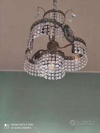 Lampadario a cesto in cristallo e ottone
