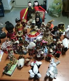 Lotto 42 Bamboline Vintage stoffa legno dal mondo