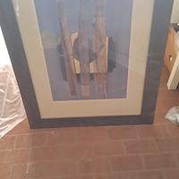 quadro con cornice in legno e disegni particolari