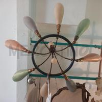 LAMPADARIO 8 LUCI ANNI 50 OTTONE E DIFFUSORI VETRO