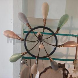 LAMPADARIO 8 LUCI ANNI 50 OTTONE E DIFFUSORI VETRO