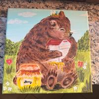 Quadro dipinto a mano orsetto con miele 20x20 cm