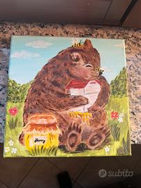 Quadro dipinto a mano orsetto con miele 20x20 cm