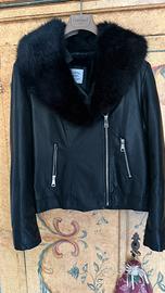 Giacca in pelle con collo in ecopelliccia