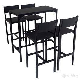 Set tavolo bar con 4 sgabelli nero mod. Lignano
