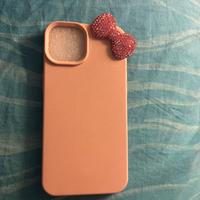 cover rosa con fiocco brillantinato per iphone 14