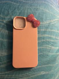 cover rosa con fiocco brillantinato per iphone 14