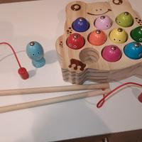 Gioco pesca e birilli in legno