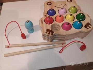 Gioco pesca e birilli in legno