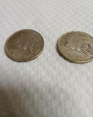 2 monete da lire 500 Cent.Unità d'Italia 1861/1961