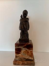 Scultura Bronzo Bambina con Pinocchietto-D.Passani