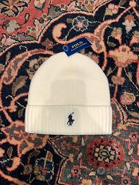 Polo Ralph Lauren -Berretto in lana panna con logo