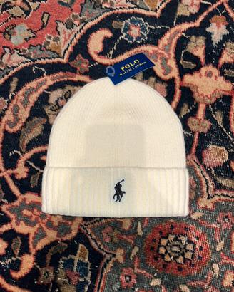 Polo Ralph Lauren -Berretto in lana panna con logo