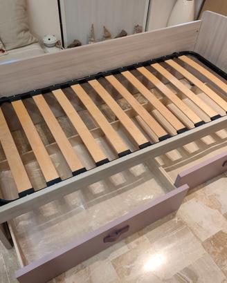 Letto singolo con cassettoni contenitore