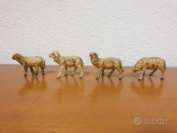 Lotto di n.4 statuine presepe pecorelle in pasta