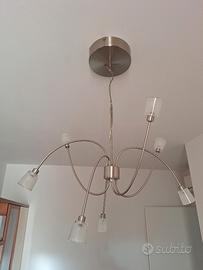 lampadario acciaio con 7 braccia