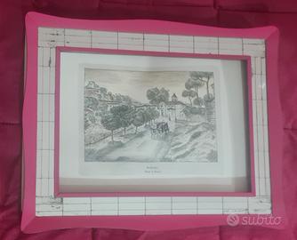 Cornice legno Vintage legno specchi e litografia 