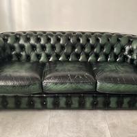 Divano sofa chesterfield pelle verde 3 posti
