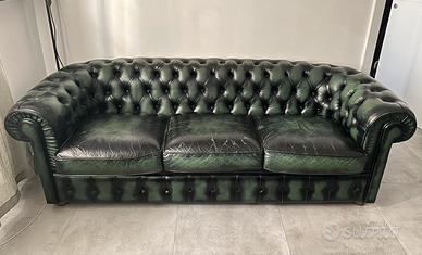 Divano sofa chesterfield pelle verde 3 posti