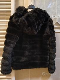 Pelliccia ecologica nera tg 42 con cappuccio 