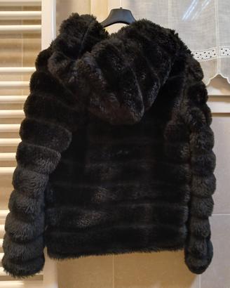 Pelliccia ecologica nera tg 42 con cappuccio 