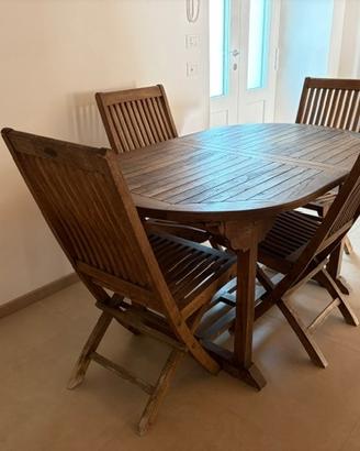 Tavolo ovale con sedie in legno Teak