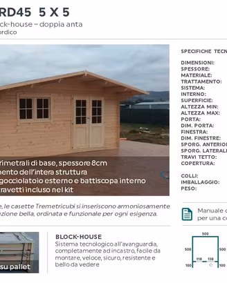 Casetta in legno 5x5 spessore 45mm blockhouse