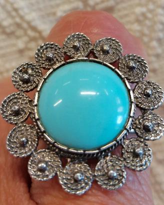 Anello argento800 artigianato Sardo pasta turchese