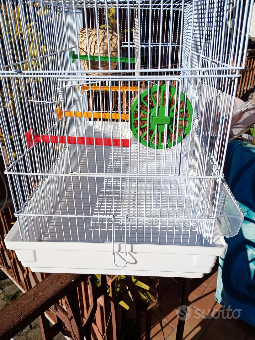 Gabbia Per Uccellini Alfa 3 – 40x27x43 Cm, Bianca, Con Cassetto, 2 Posatoi, Mangiatoia, Altalena, Per Volatili Piccoli