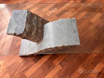 Tavolino in vetro e base in pietra - Stones