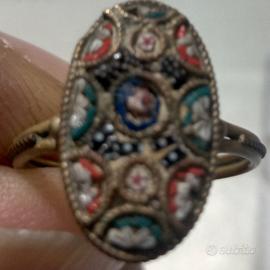 antico anello in ottone  con micro mosaico 