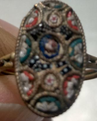 antico anello in ottone  con micro mosaico 