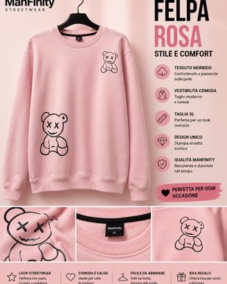Felpa ManFinity Rosa XL – Stile Streetwear