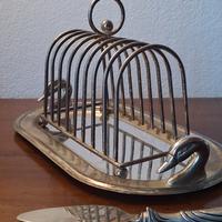 Antico porta toast placcato argento, cigni, design