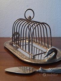 Antico porta toast placcato argento, cigni, design