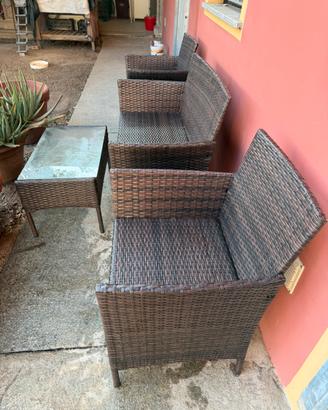 Salottino da giardino in polirattan