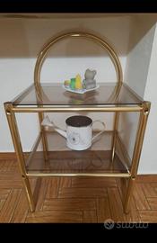 Comodino vintage di vetro e ottone