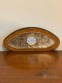 Orologio vintage da tavolo con argento 925 e legno