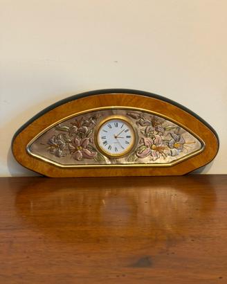 Orologio vintage da tavolo con argento 925 e legno