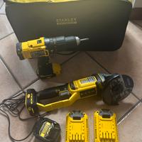 Trapano avvitatore e smerigliatrice a batteria.